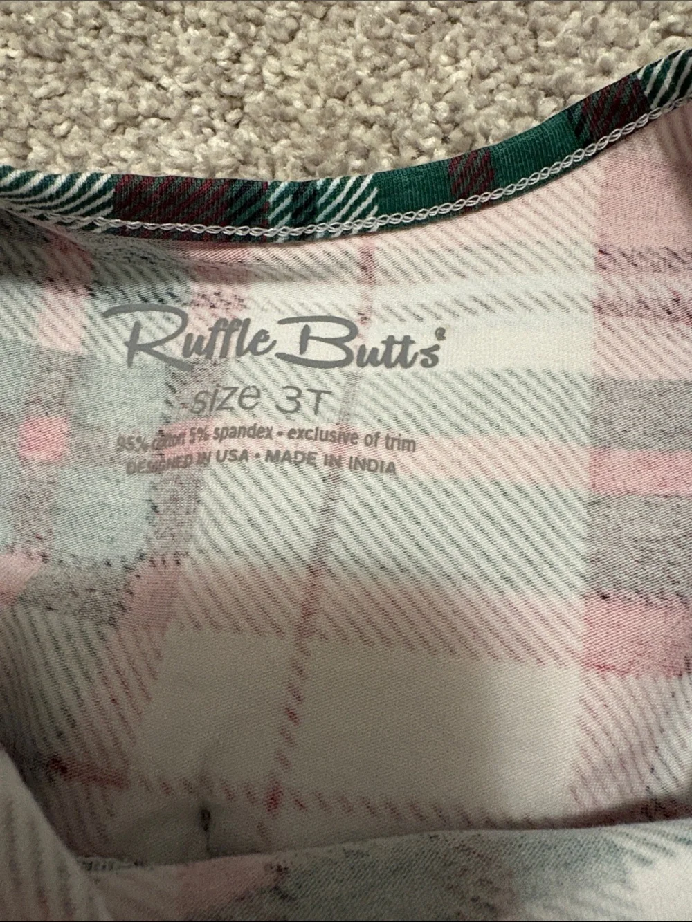 Rufflebutts toddler girls Red and Green Plaid Holiday Dress 3T